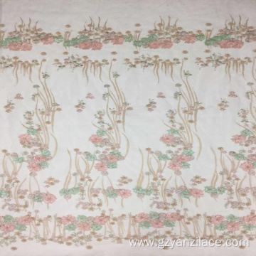 Pink Green Beaded Embroidery Netting Fabric